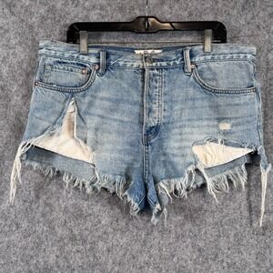 We the Free People Distressed Jean Micro Shorts Size 31 Light Wash Beach Raw Hem